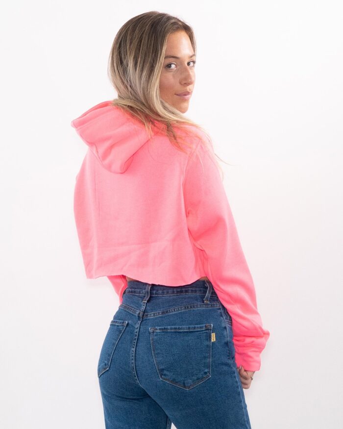Neon Pink Hooded Crop Top - Image 3